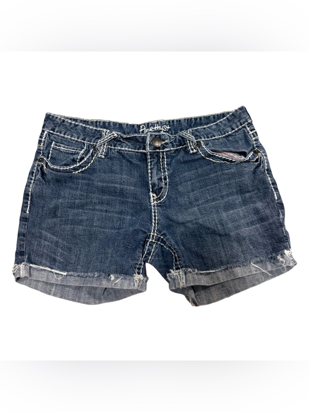 Y2K Amethyst Jeans Dark Blue Distressed Denim Cuffed Shorts
